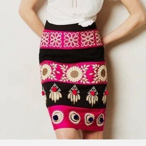 Anthropologie Liefsdottir Catrina Pom Pom Black & Pink Pencil Skirt 4